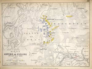 Mappa della Battaglia di Aspern o Essling, pubblicata da William Blackwood and Sons, Edimburgo e Londra, 1848